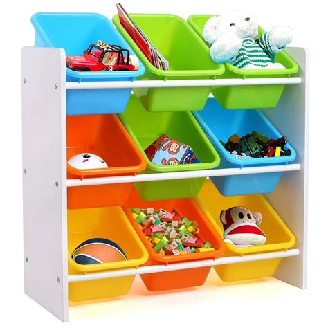 3 Tiers Children Wooden Toy Organizer Shelf With Storage Bins Buy Toy