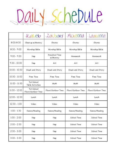 Kids Schedule Chart