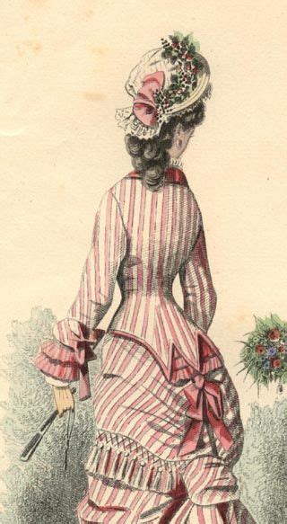 1876 Fashion Plate ~ Ohh Lookie A Close Up Of The Pink Striped Dress