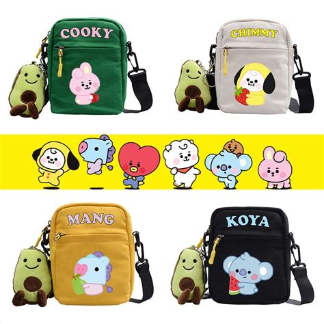 BTS Bag Crossbody Bag Animated BTS Characters Avocado Plushies Keychain