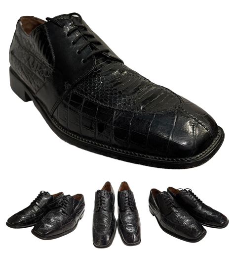 Stacy Adams Genuine Snakeskin Crocodile Embossed Oxford Shoes Mens Black Ebay
