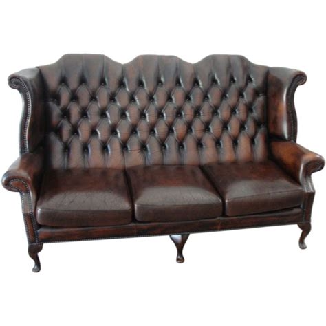 Leather & faux leather sofas. Antique English Wing Back Leather Sofa For Sale at 1stdibs