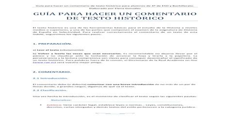 Guía Para Hacer Un Comentario De Texto Histórico Pdf Document