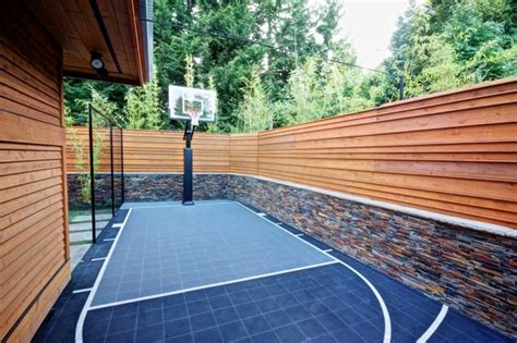 Basketball Court Layout For Contemporary Landscape With Wood Siding