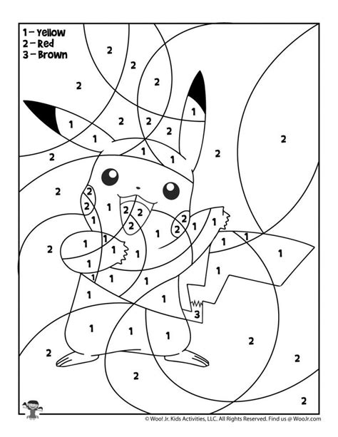 Pokemon Pikachu Color By Number Page Woo Jr Kids Activities