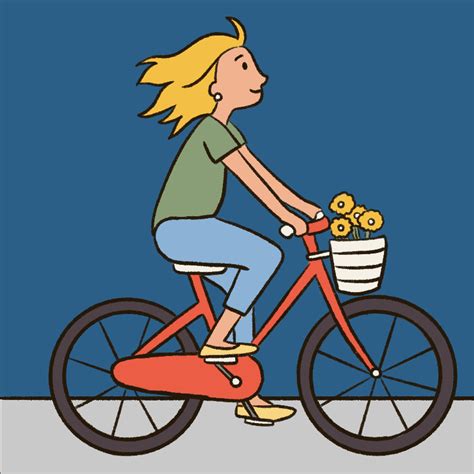 A Woman Riding A Bike With Flowers In The Basket On The Front And Back Wheel