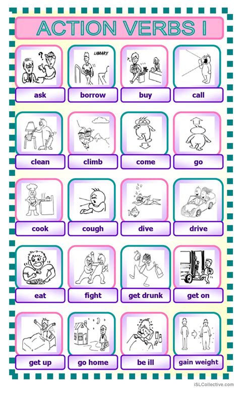 Action Verbs 1 Pictionary Picture D English Esl Worksheets Pdf And Doc