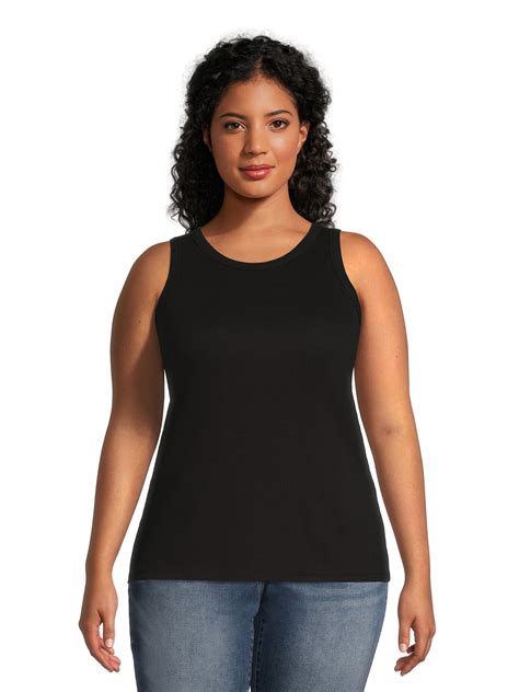 Terry And Sky Womens Plus Size High Neck Rib Tank Top