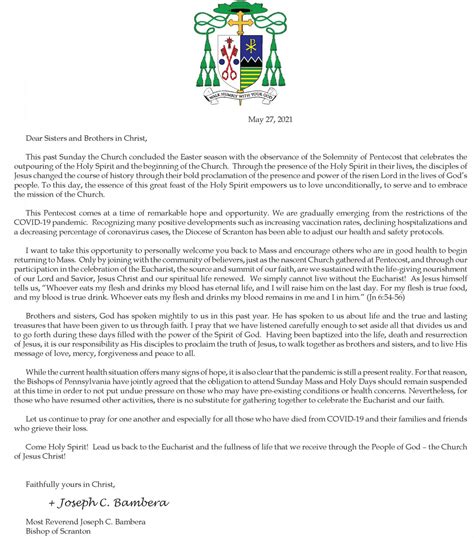 Bishops Letters Diocese Of Scranton