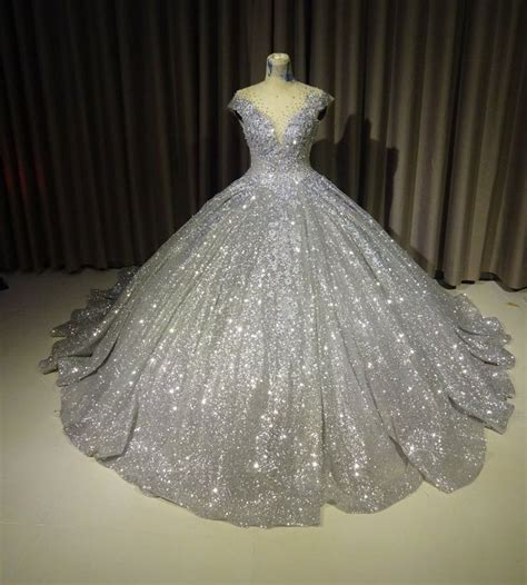 Sparkly Silver Gown Silver Dress Silver Ballgown Wedding Etsy
