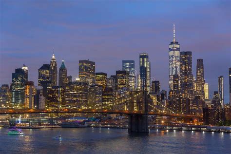 Brooklyn Bridge And Lower Manhattan Skyline At Night New York City