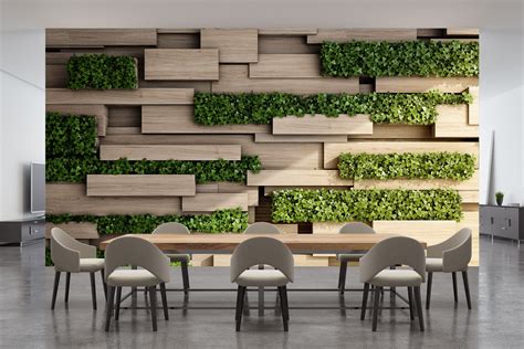 Wooden Wall With Greenery Effect Flat Wall Mural Bedroom Etsy Uk