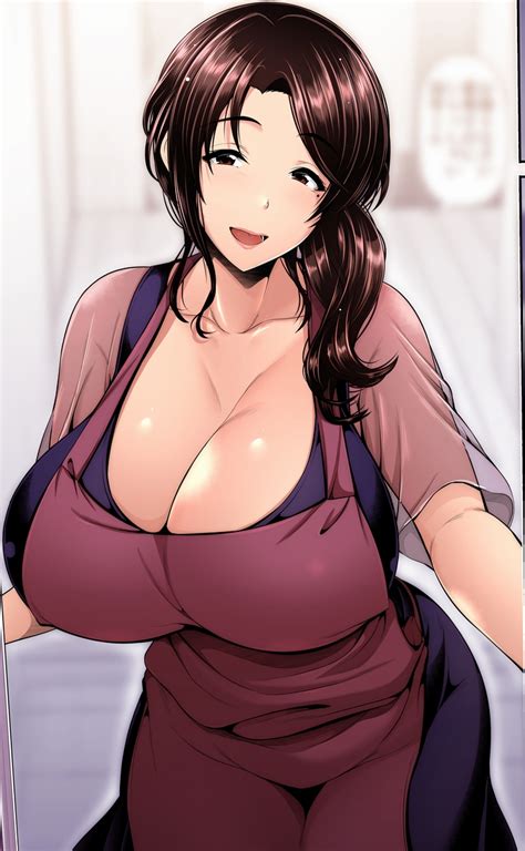Umasan Original Low Tied Hair Commentary Request Highres 1girl D Apron Breasts Brown