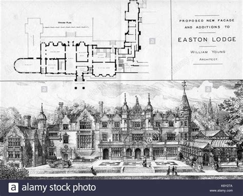 Easton Lodge 19th Century Architectural Drawing By William Young Stock