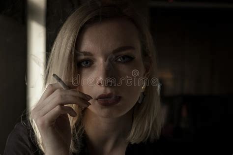 Young Woman Smoking Cigarette Stock Image Image Of Glamour Living