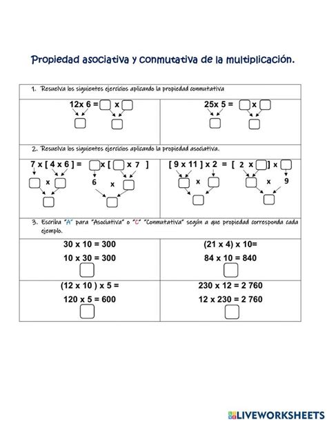 Propiedades de la multiplicación online pdf worksheet for Quinto