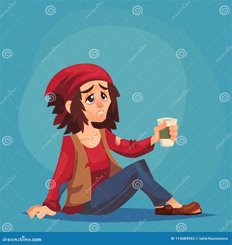 Homeless Poor Couple Woman And Man Begging Cartoon Vector Illustration