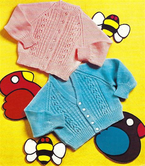 Pdf Instant Digital Download Baby Round V Neck Cardigans Ply Knitting Pattern Inch