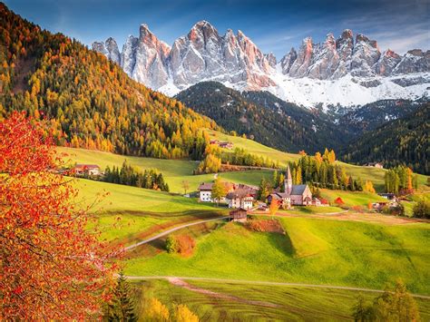 Fonds Décran Alpes Italie Village Maisons Arbres Montagnes