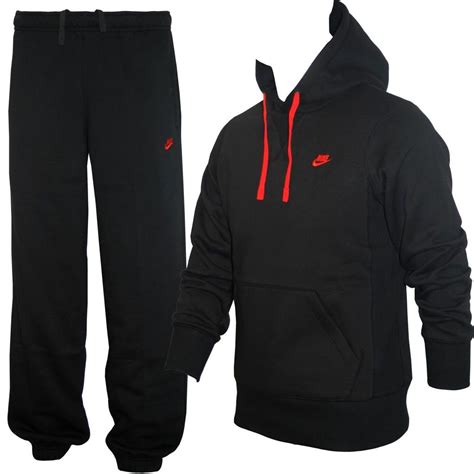 New Mens Nike Black Fleece Basic Hooded Jog Suit S M L Black Nikes