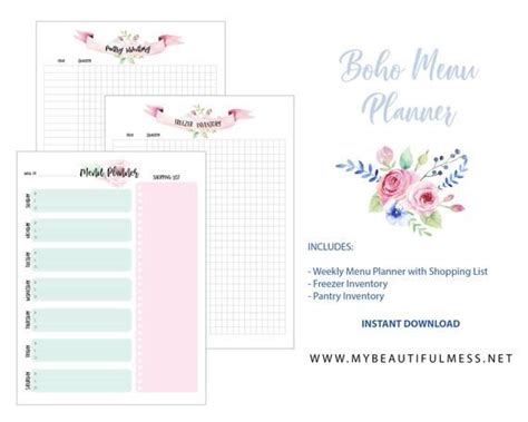 Keep a shelf for baking essentials. Boho Menu Planner - Freezer Inventory - Pantry Inventory ...