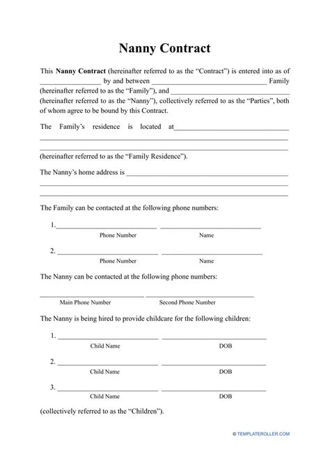 Printable Nanny Contract Template