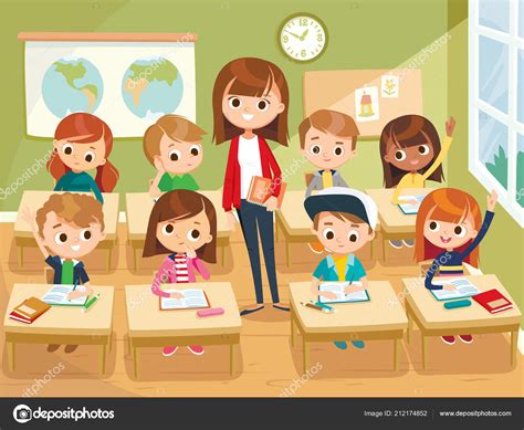 Pupils Study Classroom Vector Illustration Stock Vector Image By