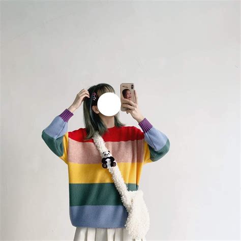 Itgirl Shop Rainbow Stripes Knitted O Neck Oversized Sweater