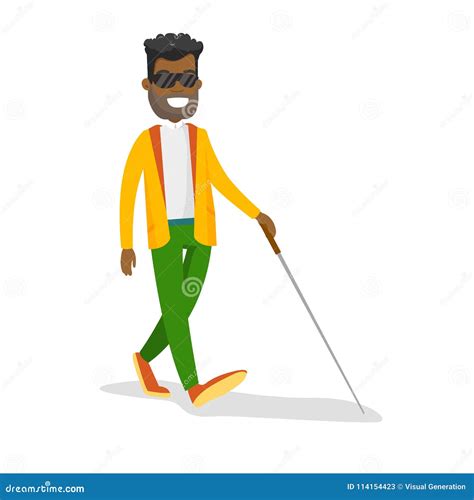 Young African American Blind Man With A Stick Stock Vector