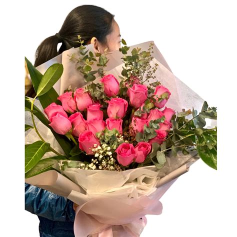 24 Pink Roses Bouquet Blooming Art Florist Melbourne