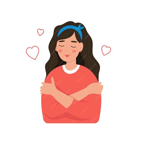 Premium Vector Love Yourself Concept Woman Hugging Yourself And