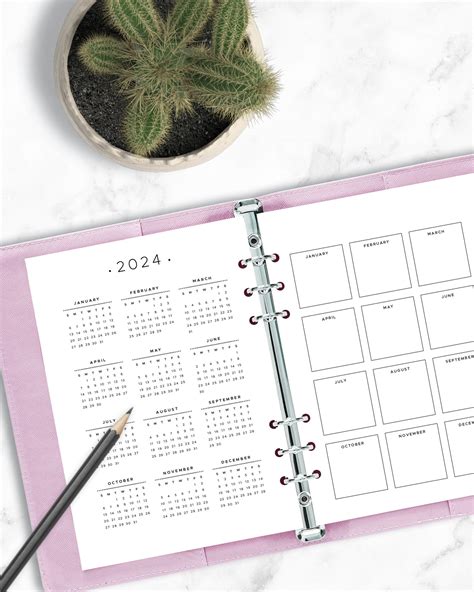 2023 2024 Yearly Calendar Printable Planner Insert Dated Etsy Canada
