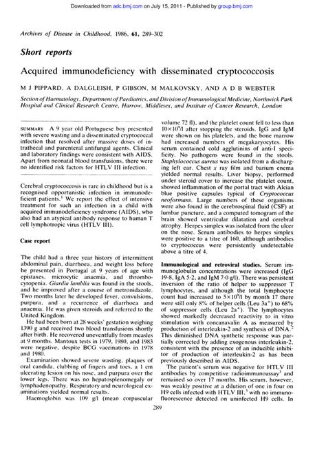Pdf Acquired Immunodeficiency With Disseminated Cryptococcosis