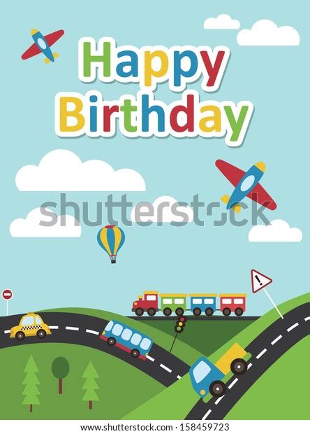 Happy Birthday Vehicle Card Vector Illustration Stock Vector Royalty