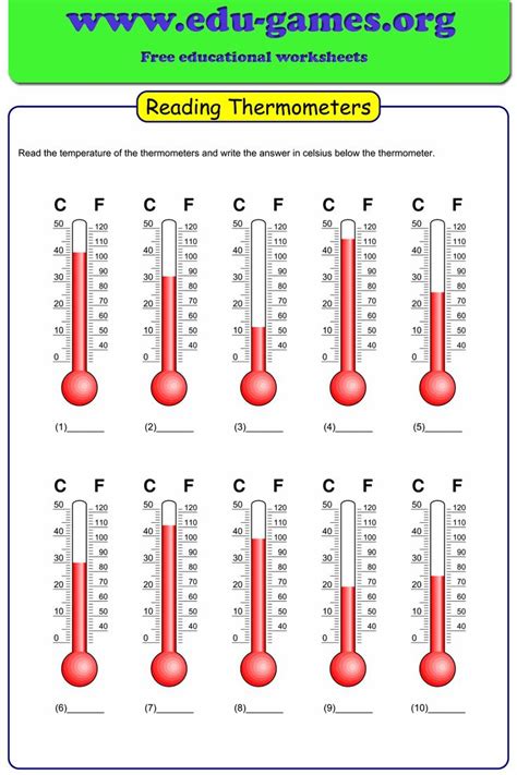 High Quality Reading Thermometers Worksheet With Many Options Celcius Or Fahrenheit Only