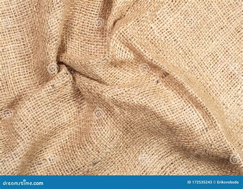 Brown Burlap Textile Close Up View Crumpled Burlap Fabric Abstract