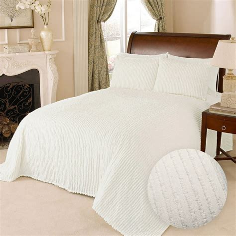 100 Cotton Tufted Chenille Stripe Textured King Bedspread Lightweight