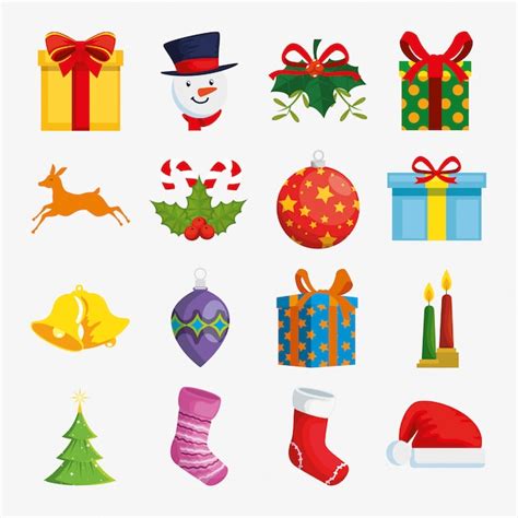 Free Vector Decoration Christmas With Icons Set