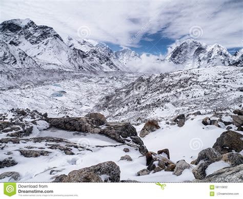 Snow Covered Landscape In The Himalayan Mountains Stock Photo Image