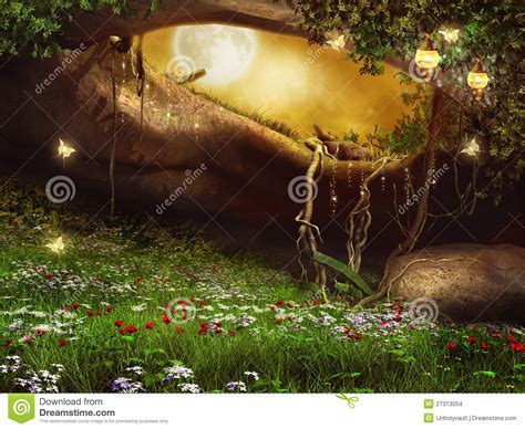 Enchanted Cave With Flowers Stock Images Image 27313054