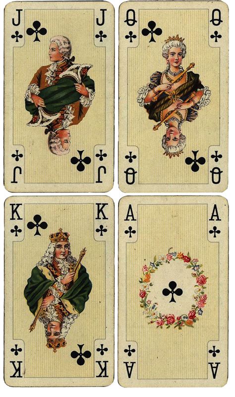 Four Different Playing Cards With The Queen And King In Each Ones Arms
