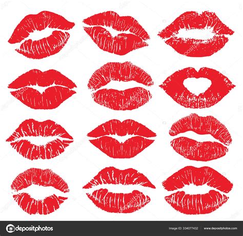 lipstick kiss print isolated vector big set red vector lips set different shapes of female