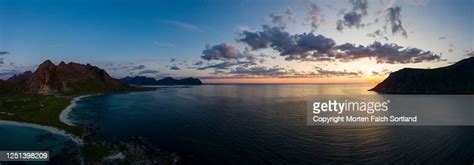 Aerial View Of A Sunset On The Islands Of Flakstad Norway High Res