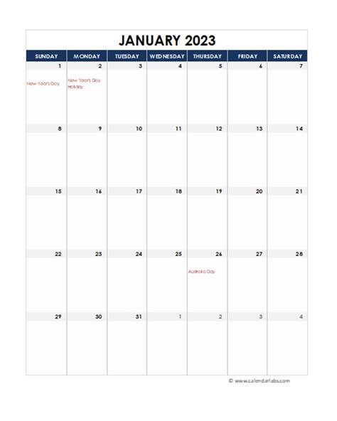 2023 Australia Calendar Spreadsheet Template Free Printable Templates