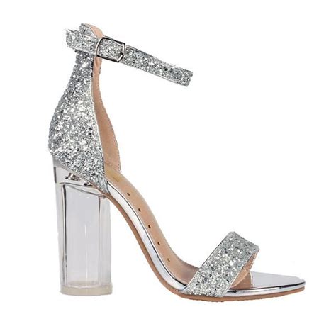 silver glitter single sole clear heel clear heels prom shoes silver prom heels