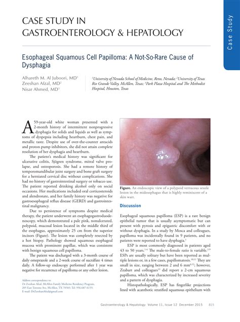 PDF Esophageal Squamous Cell Papilloma A Not So Rare Cause Of Dysphagia