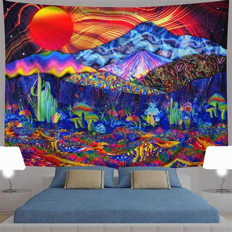 Trippy Mushrooms Tapestry Psychedelic Tapestries Fantasy Etsy