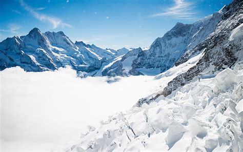 Hd Wallpaper Winter Mountains Fog Snow Switzerland Frost
