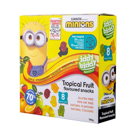 6x 8pc Iddy Biddy Fruity Bites Minions Tropical Gummy Fruit Snack Packs