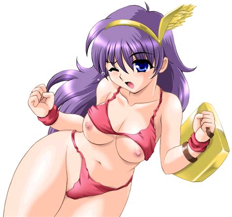 Rule 34 Athena Asamiya Bikini Bikini Lift Blue Eyes Breasts Princess Athena Purple Hair Shield